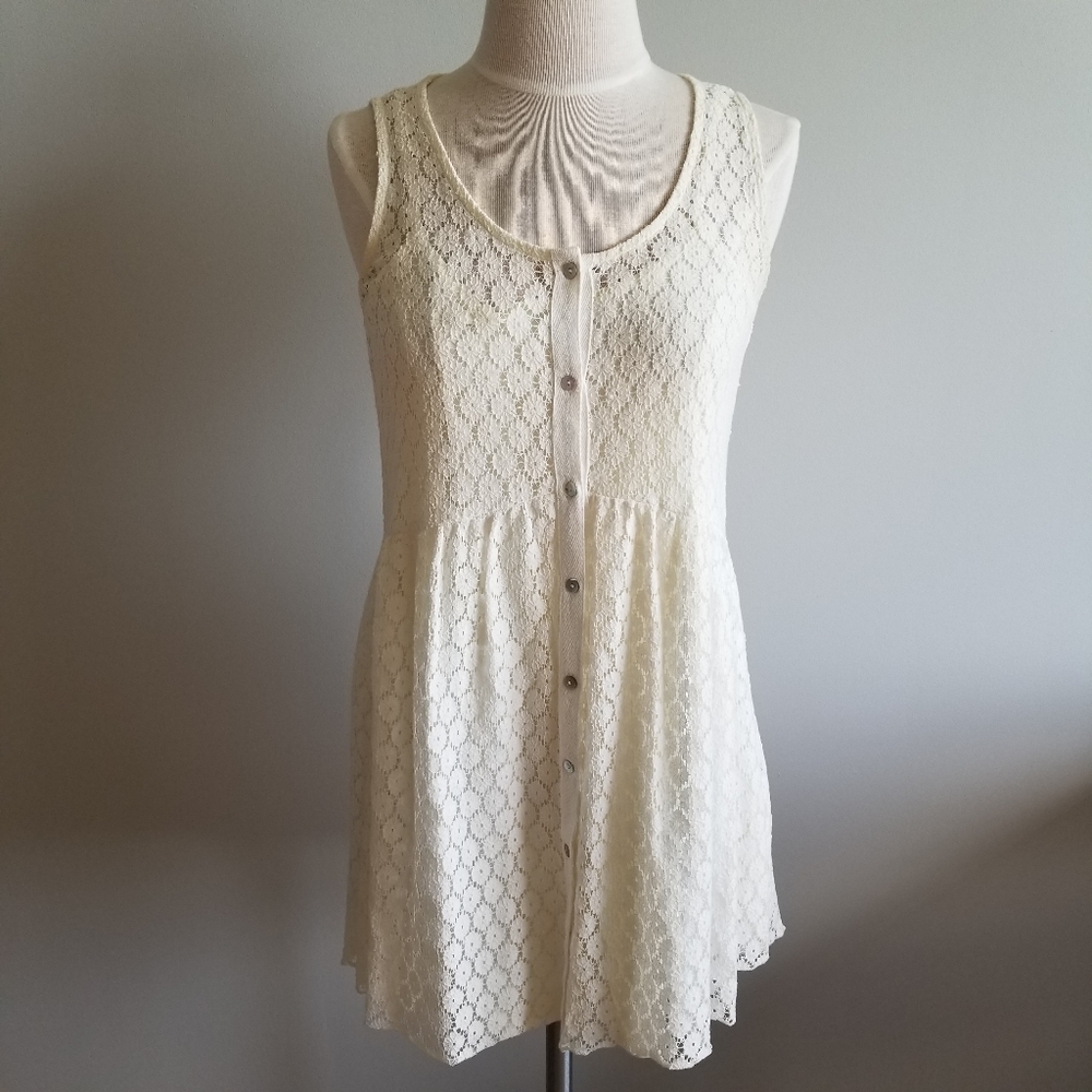 Nine Bird-Creamy flowery lacey pattern dress